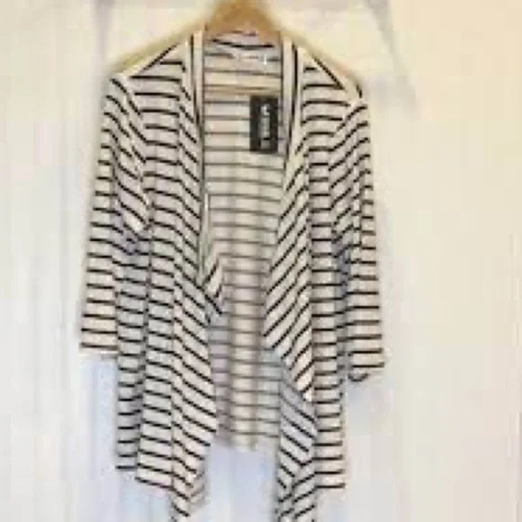 Doubleju | 3/4 Sleeve Striped Nautical Cardigan Sweater Plus Size - Picture 7 of 7